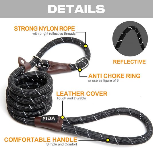 Reflective Slip Rope Dog Leash – 1.8m Durable No-Collar Lead for All Breeds