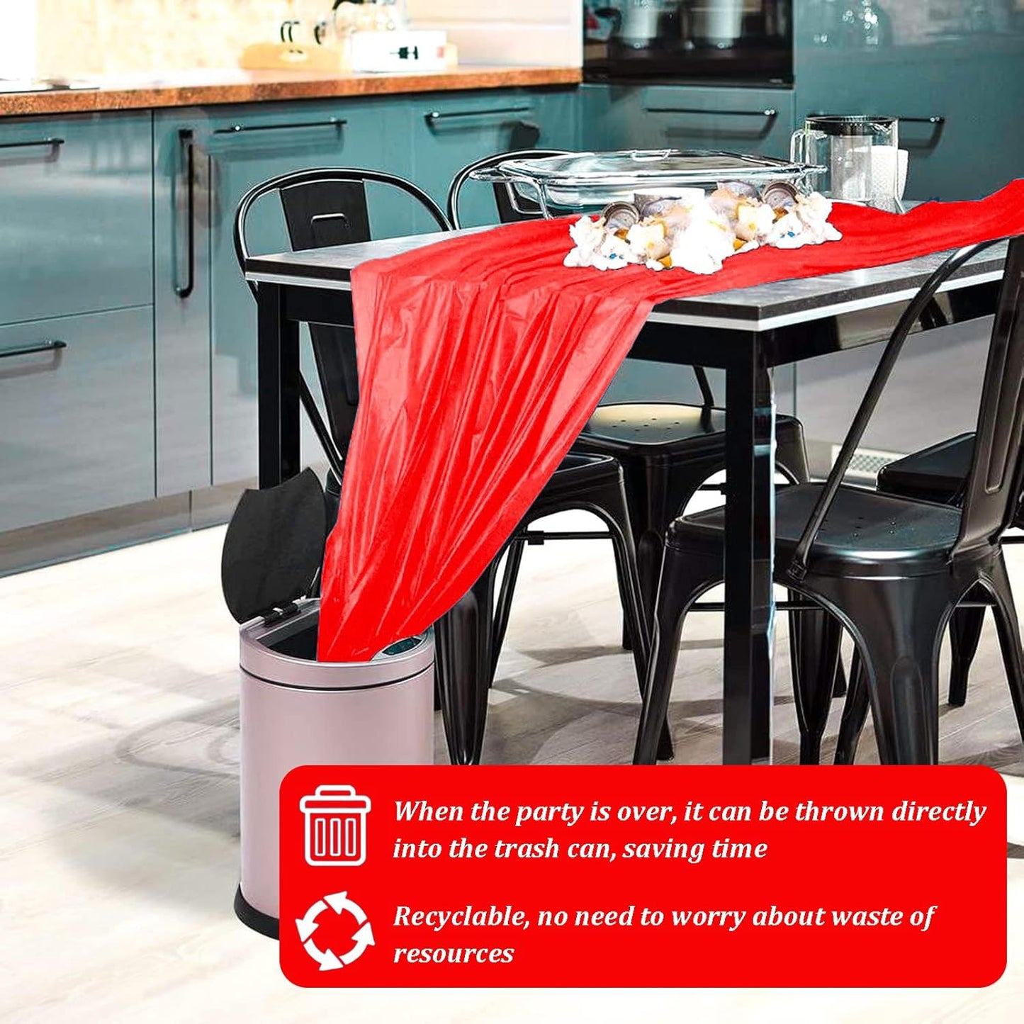 POPOYU Red TableCloth Table Covers 54 x 108 Inch Rectangle Party Tablecloth Red Plastic Table Cloths for Tables Indoor or Outdoor Birthday Party, Wedding, Reception, Baby Showers
