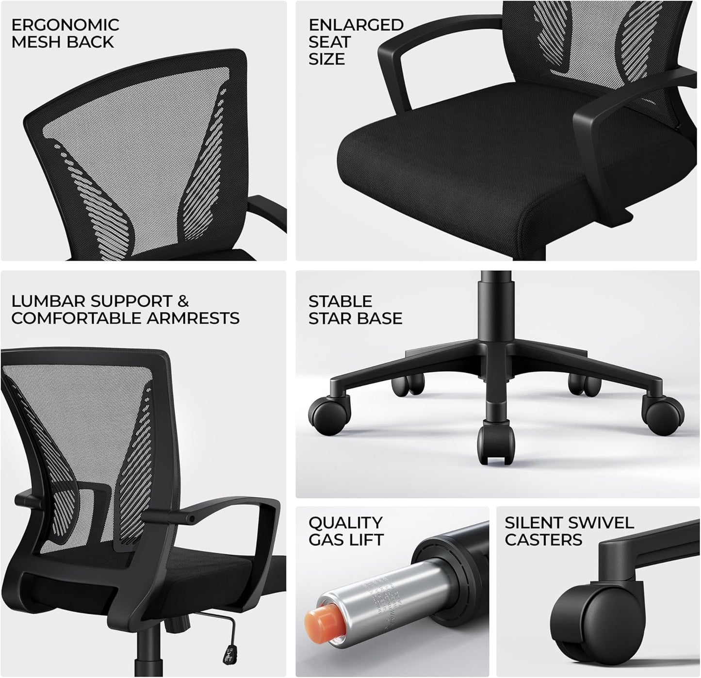 Ergonomic Mesh Office Chair with Lumbar Support & Armrests – Adjustable Swivel