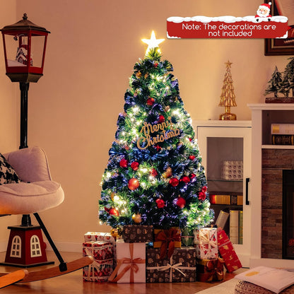GYMAX 4FT/5FT Fiber Optic Christmas Tree, Pre-lit Artificial Xmas Tree with 18/24 Shape-Adjustable Light Strips, Top Star, 130/170 Branch Tips, Xmas Decor for Home Office Party (120CM)