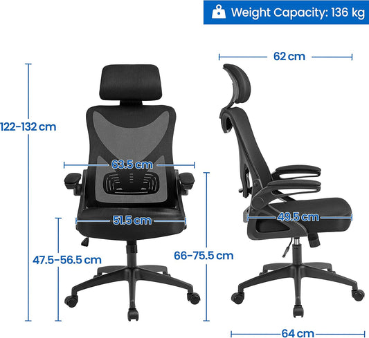 Ergonomic High Back Office Chair with Lumbar Support & Flip-up Arms for Home