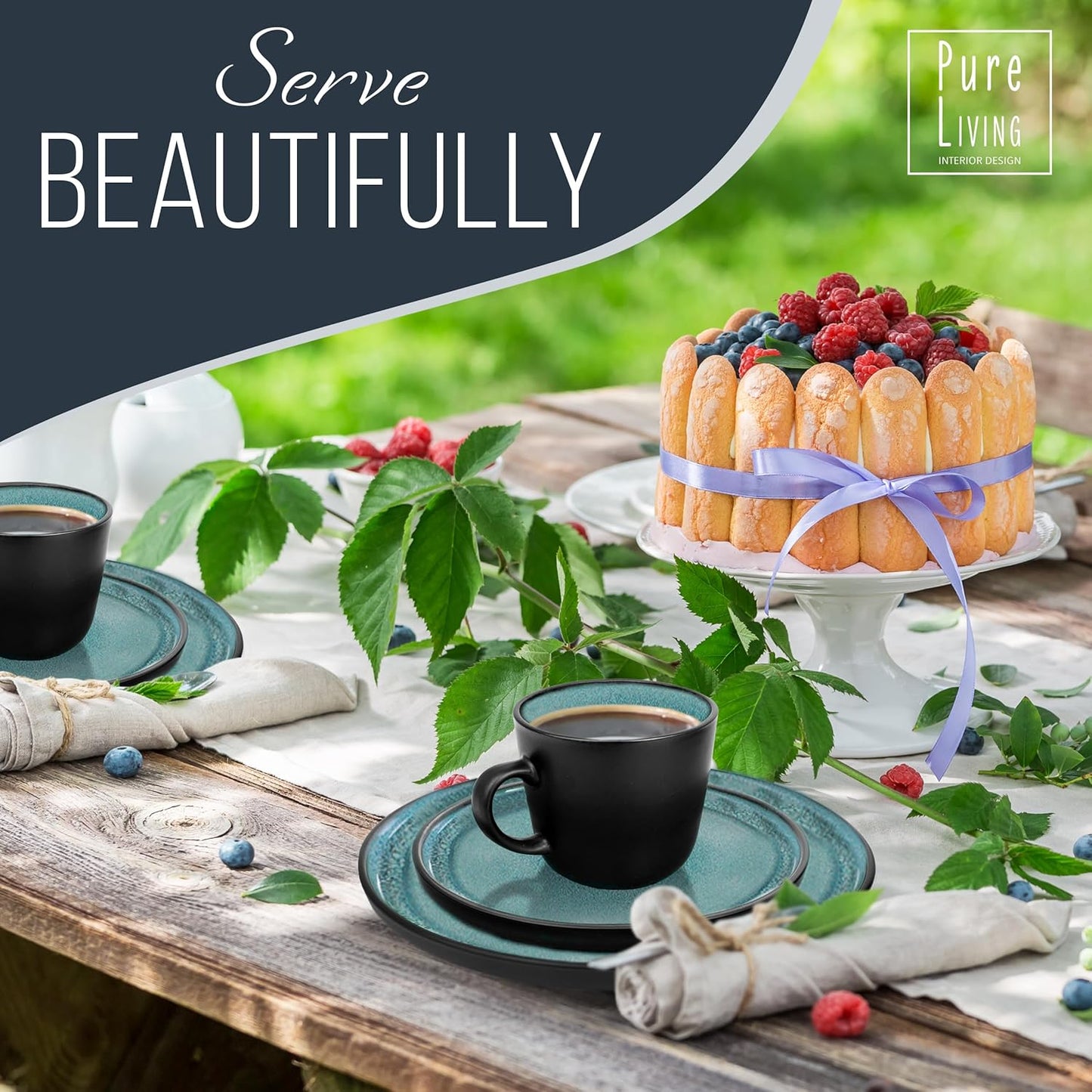 24-Piece Stoneware Dinner Set for 6 – Mediterranean Style, Microwave & Dishwasher Safe