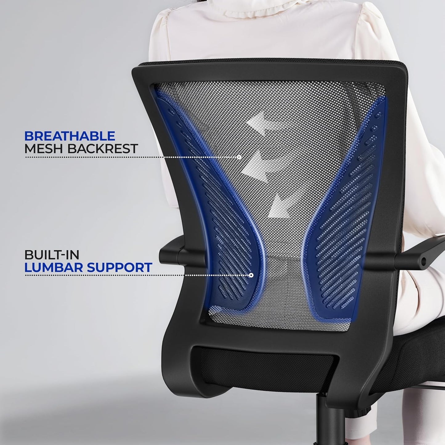 Ergonomic Mesh Office Chair with Lumbar Support & Armrests – Adjustable Swivel