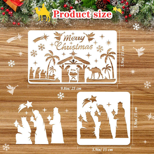 HOWAF 10 Nativity Stencils,Christmas Nativity Scene Christmas Stencils for Crafts Reusable Christmas Window Stencils Christmas Nativity Set Plastic Wall Stencils for Painting Xmas Stencils for Windows
