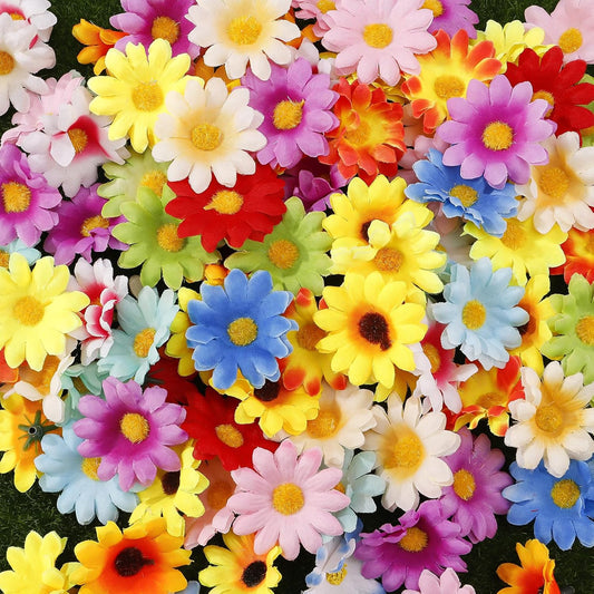 100 PCS Artificial Daisy Flower Heads,Colorful Craft Flowers,Mini Silk Fake Flowers,Artificial Flowers for DIY Crafts Scrapbooking Wedding Party Table Home Decoration