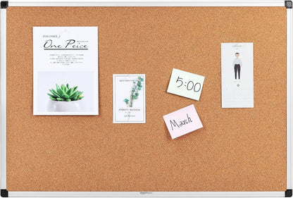 Basics Aluminum Frame Cork Notice Rectangular Board, 90cm x 60cm, Silver