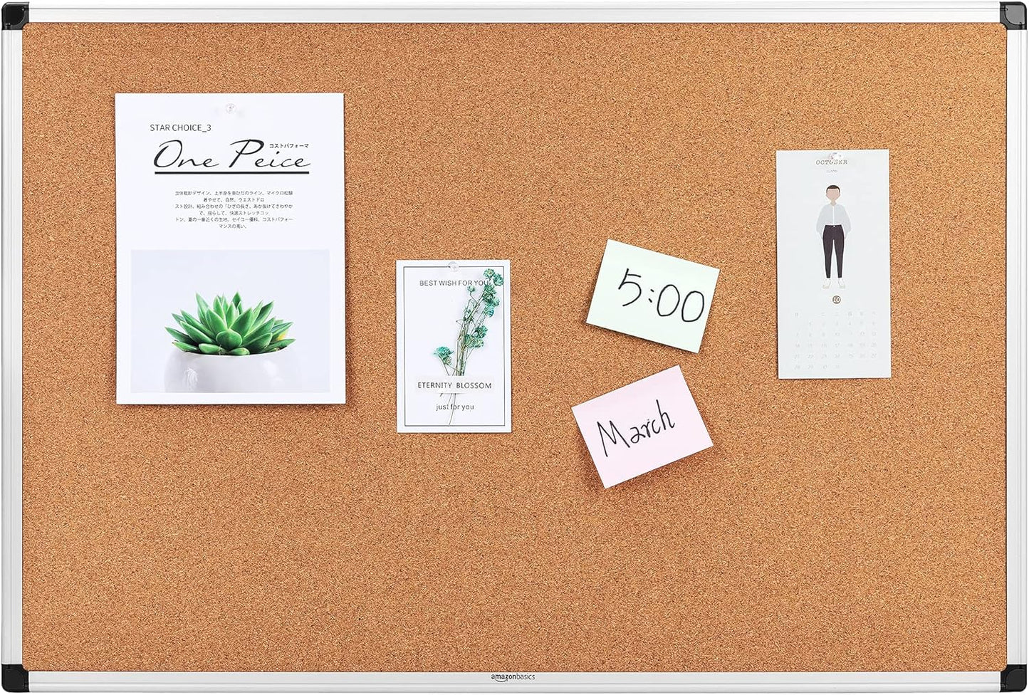 Basics Aluminum Frame Cork Notice Rectangular Board, 90cm x 60cm, Silver