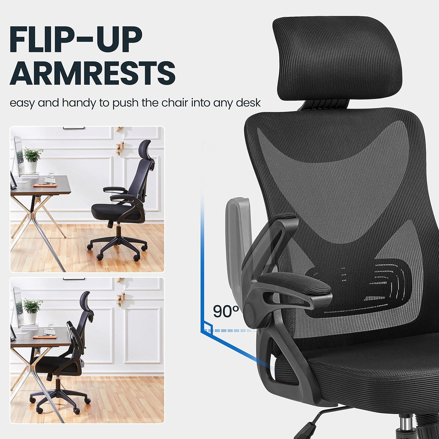 Ergonomic High Back Office Chair with Lumbar Support & Flip-up Arms for Home
