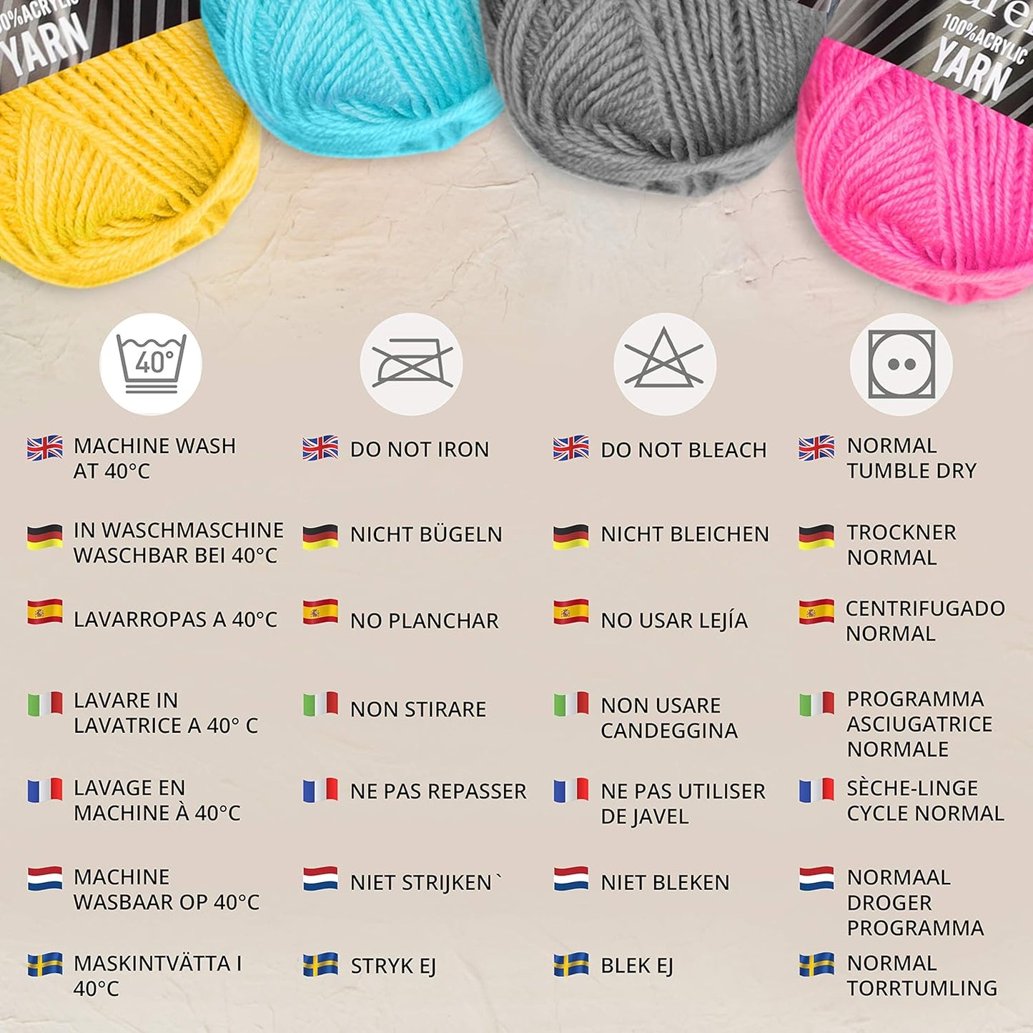 Knitting Yarn (20 Pack) - 25 Grams, 40 metres per Bundle - Assorted Colour Crochet Yarn - Acrylic Yarn Set for Crocheting and Knitting Projects
