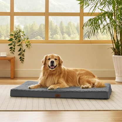 Bedsure Orthopedic Large Dog Bed – Washable Crate Mat with Plush Cover, Grey