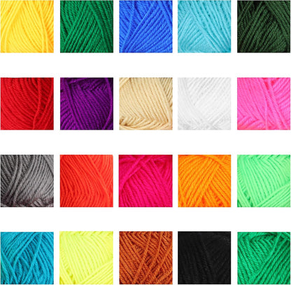 Knitting Yarn (20 Pack) - 25 Grams, 40 metres per Bundle - Assorted Colour Crochet Yarn - Acrylic Yarn Set for Crocheting and Knitting Projects