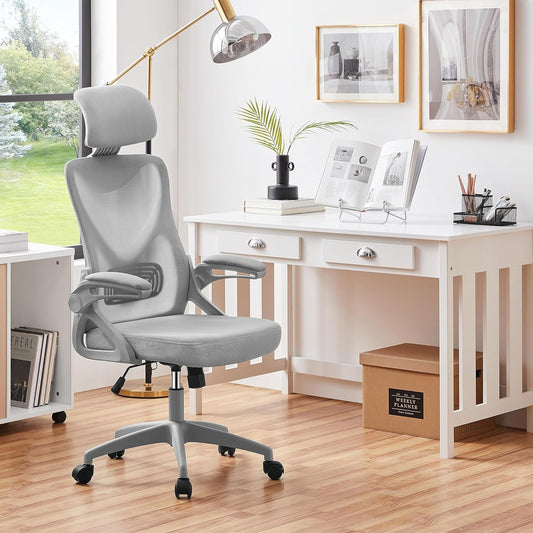 Ergonomic High Back Office Chair with Lumbar Support & Flip-up Arms for Home