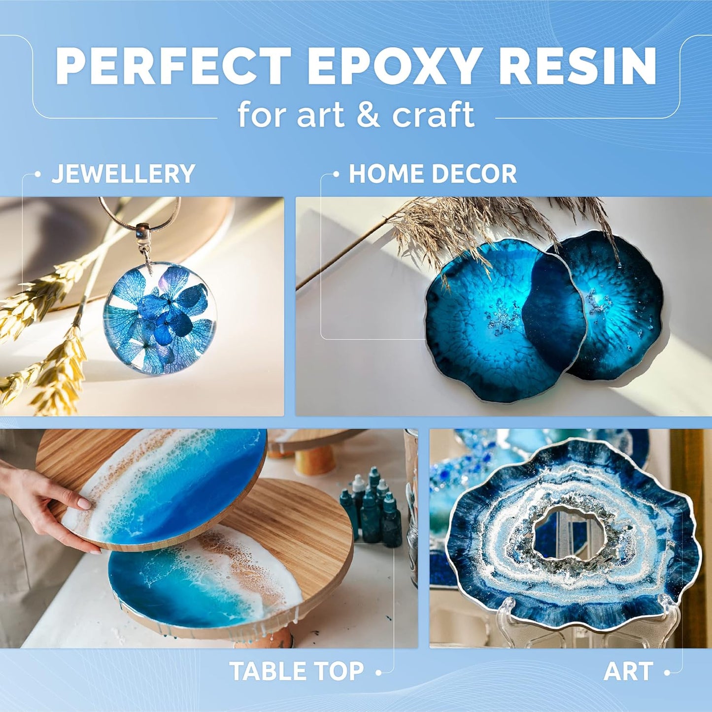 Crystal Clear Epoxy Resin Kit 1L – UV Resistant, Food Safe for Art, Wood & Crafts