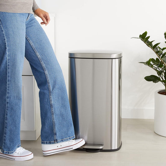 30L Soft-Close Rectangular Kitchen Bin with Steel Pedal – Satin Nickel Finish