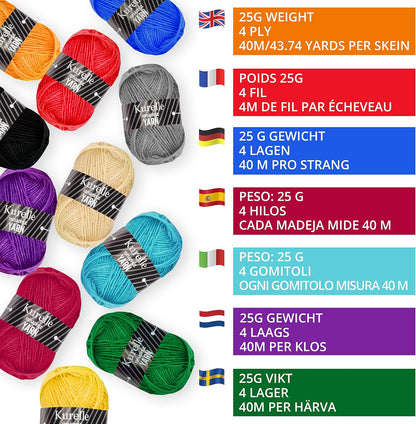 Knitting Yarn (20 Pack) - 25 Grams, 40 metres per Bundle - Assorted Colour Crochet Yarn - Acrylic Yarn Set for Crocheting and Knitting Projects