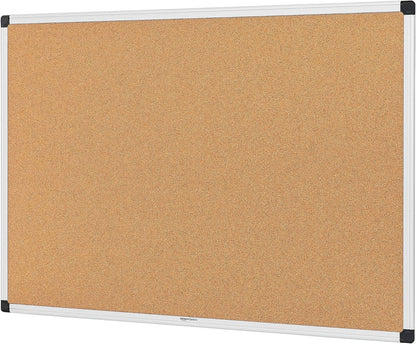 Basics Aluminum Frame Cork Notice Rectangular Board, 90cm x 60cm, Silver