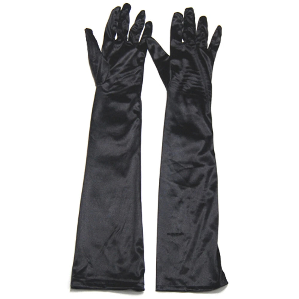 TRIXES Women's Long Black Satin Elbow Length Gloves NEW Evening Party Gloves