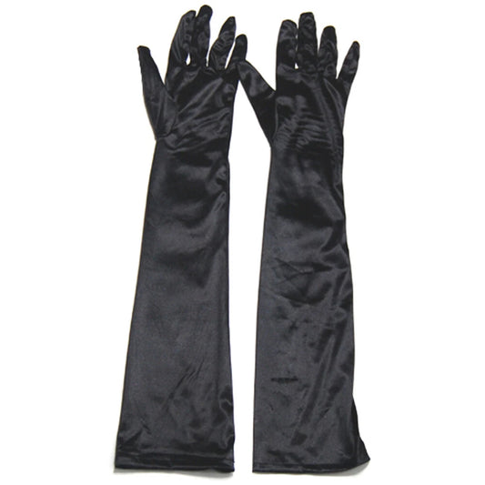 TRIXES Women's Long Black Satin Elbow Length Gloves NEW Evening Party Gloves