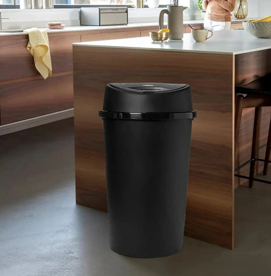 60L Black Touch Top Kitchen Bin – Large Plastic Rubbish Waste Dustbin for Home