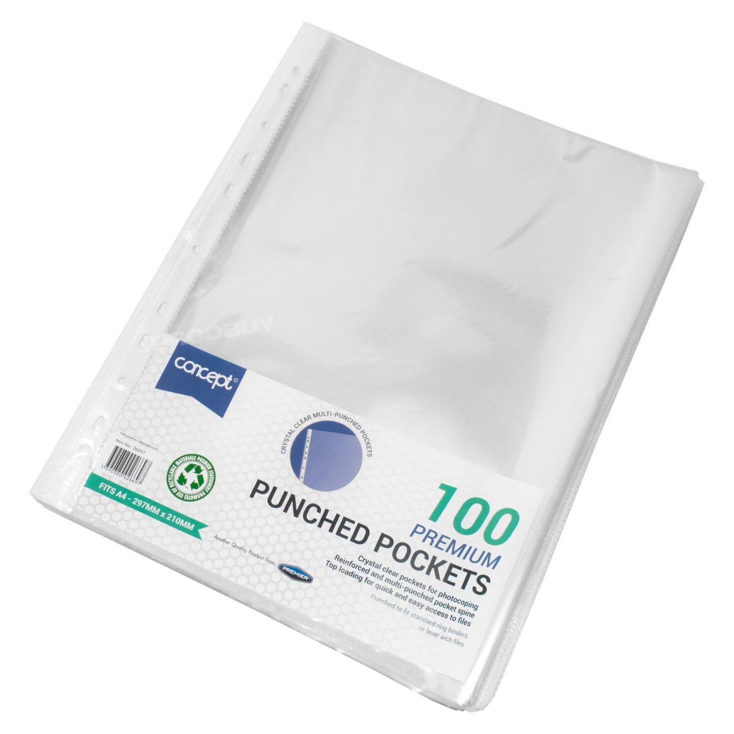 100 x A4 Poly Pockets Clear Plastic Punched File Ring Binder Paper Wallet Sleeve