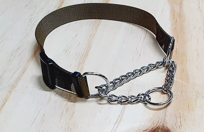 Adjustable Martingale Dog Collar & Lead Set – No Pull, Nylon & Chain, Medium Size