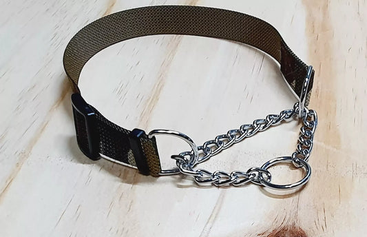 Adjustable Martingale Dog Collar & Lead Set – No Pull, Nylon & Chain, Medium Size