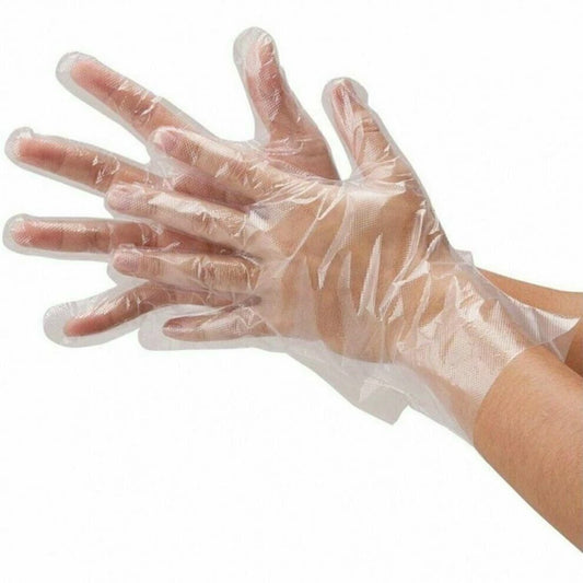 100 Disposable Plastic Gloves PE Polythene Clear Catering Food Safe Prep Clean