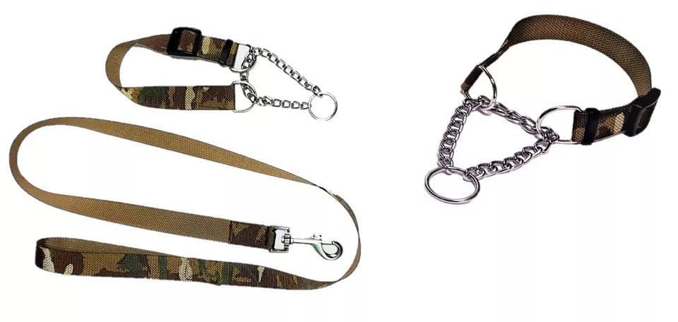 Adjustable Martingale Dog Collar & Lead Set – No Pull, Nylon & Chain, Medium Size